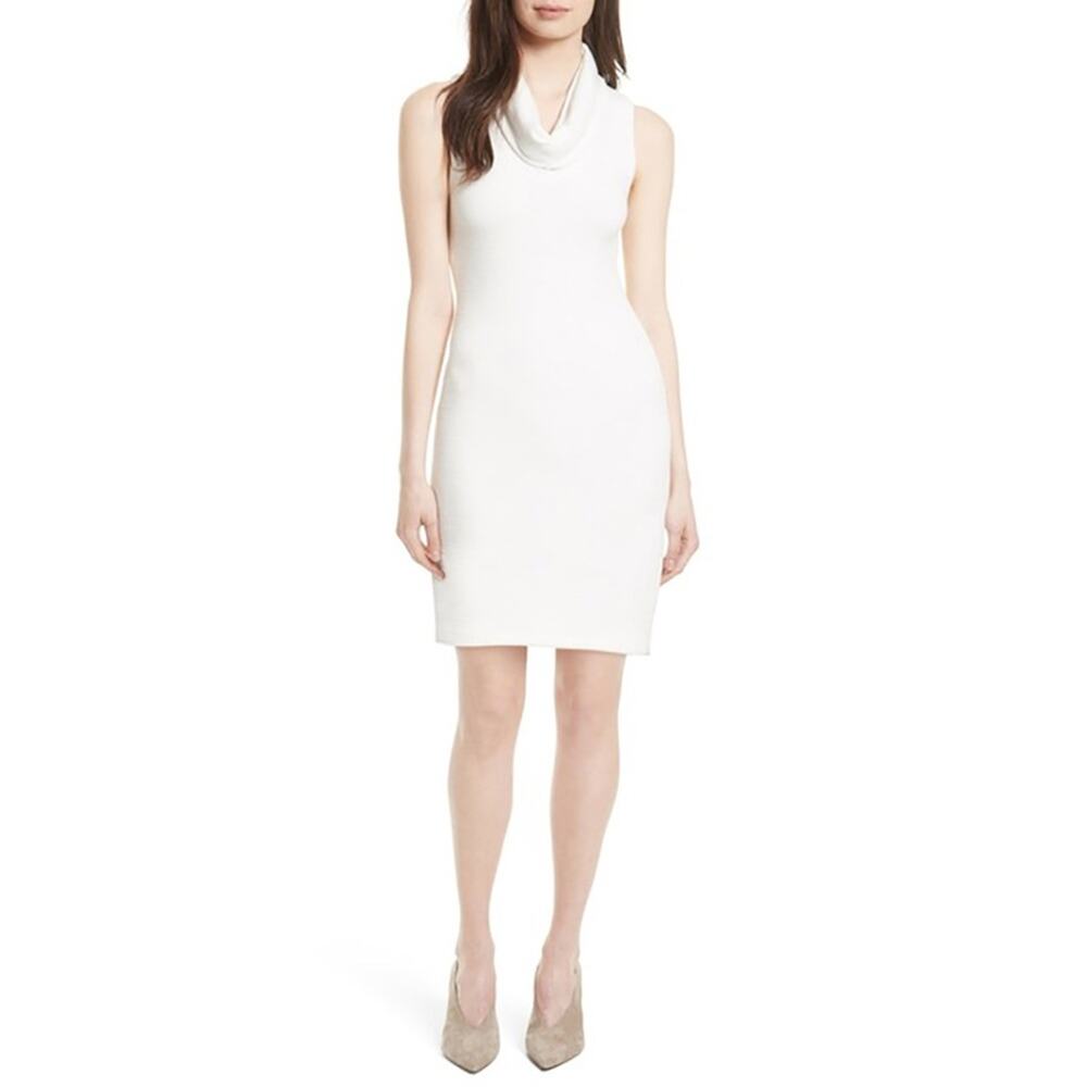 Alice + Olivia NWT Off White Ribbed Cowl Neck Sleeveless Bodycon Knit Dress M